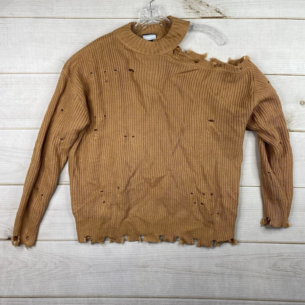 Daytrip Women’s Sweater Sz L Orange Distressed Cold Shoulder Grunge Ribbed